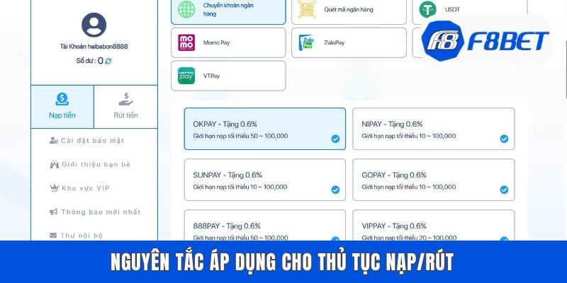 Nguyên tắc áp dụng cho thủ tục nạp/rút